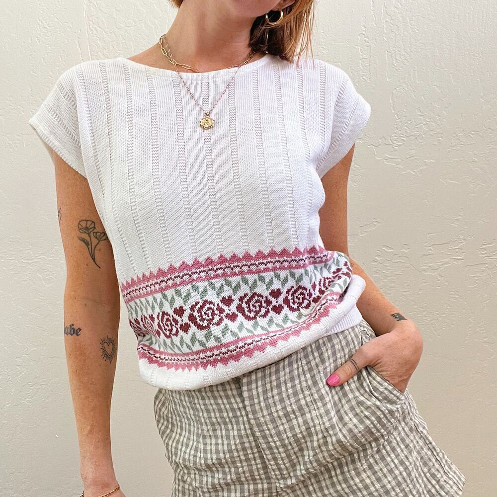 Vintage 1990's White Ribbed Knit Cottagecore Top - Picture 2 of 6
